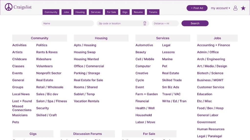 Craigslist Redesign Classifieds Homepage UI/UX Design