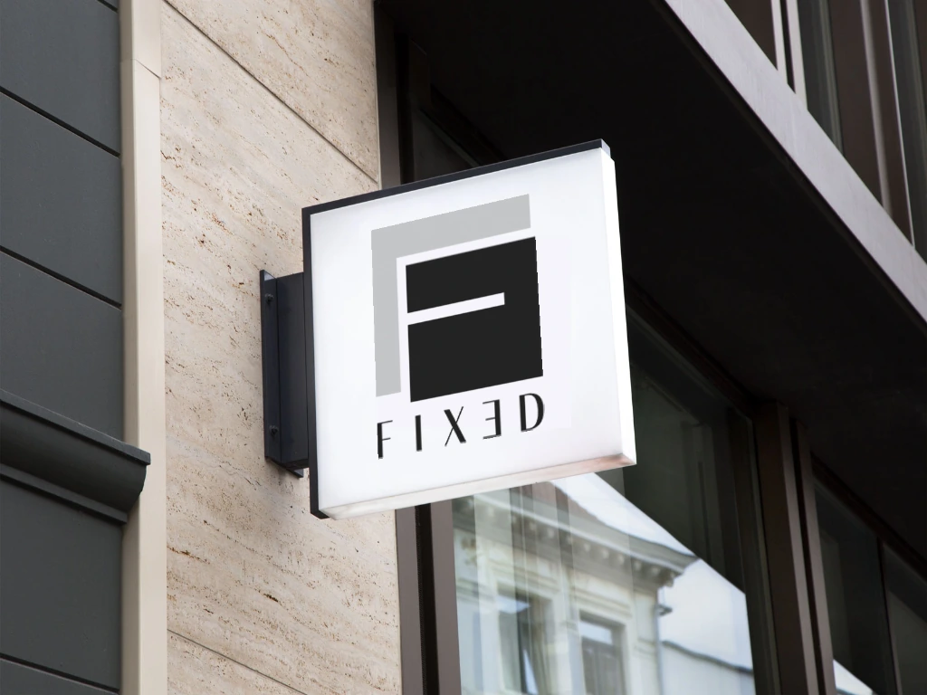 Fixed Clothing Travertine Facade Lightbox Sign Mockup