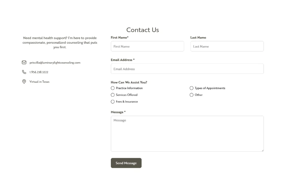 Luminary Light Counseling Contact Us and Consultation Form