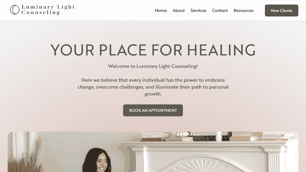 Luminary Light Counseling Desktop Live Scroll Experience