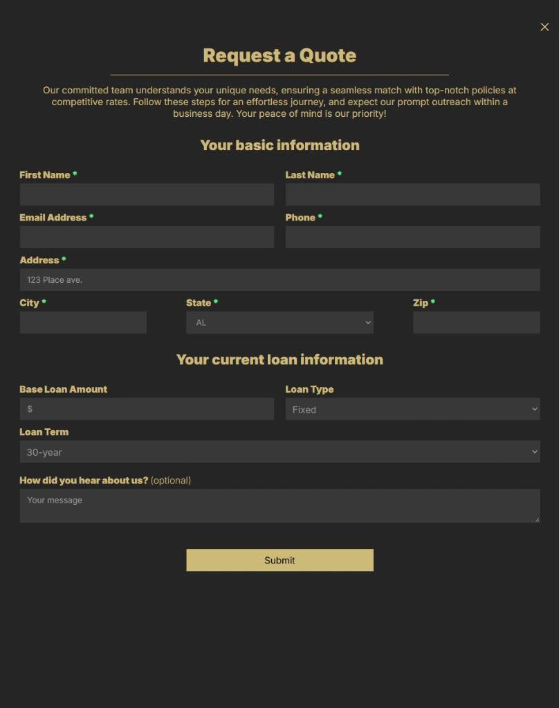 Reyes Master Agency Quote Request and Consultation Form